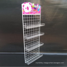 Shop snack sale promotion single side wall mounted metal wire gridwall mesh hanging display panel with sign wire basket and hook